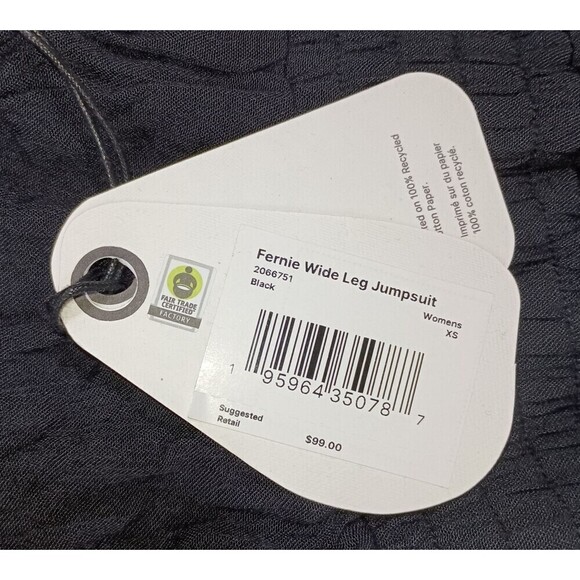 prAna Fernie Jumpsuit Womens XS Black Smocked Waist Crinkled Relaxed Wide Leg - Picture 6 of 10